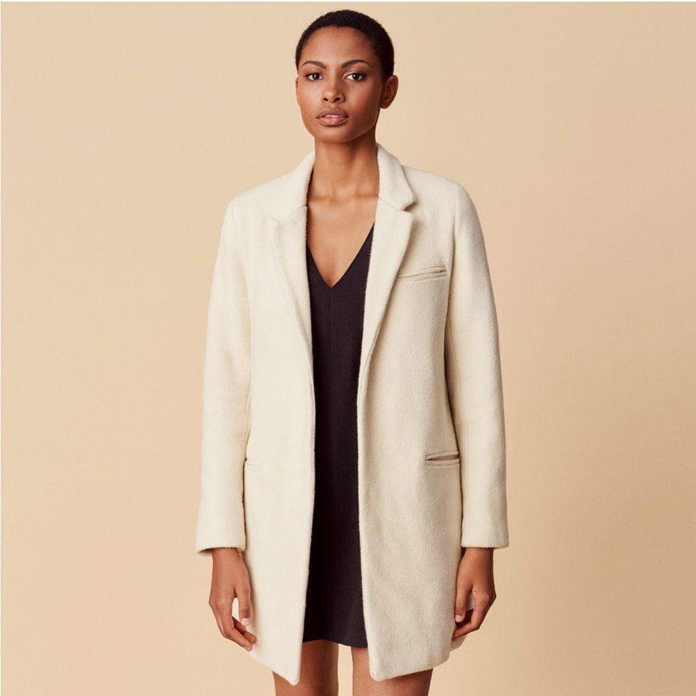 LeShop by Q Chic Cream Women's Long Coat Size Medium Wool Blend